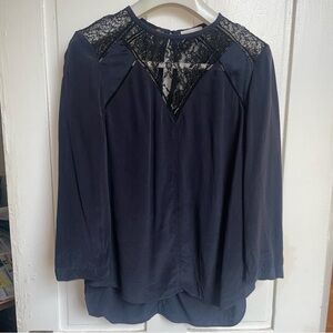 Rebecca Taylor Navy Blue Lace Tunic Blouse XS